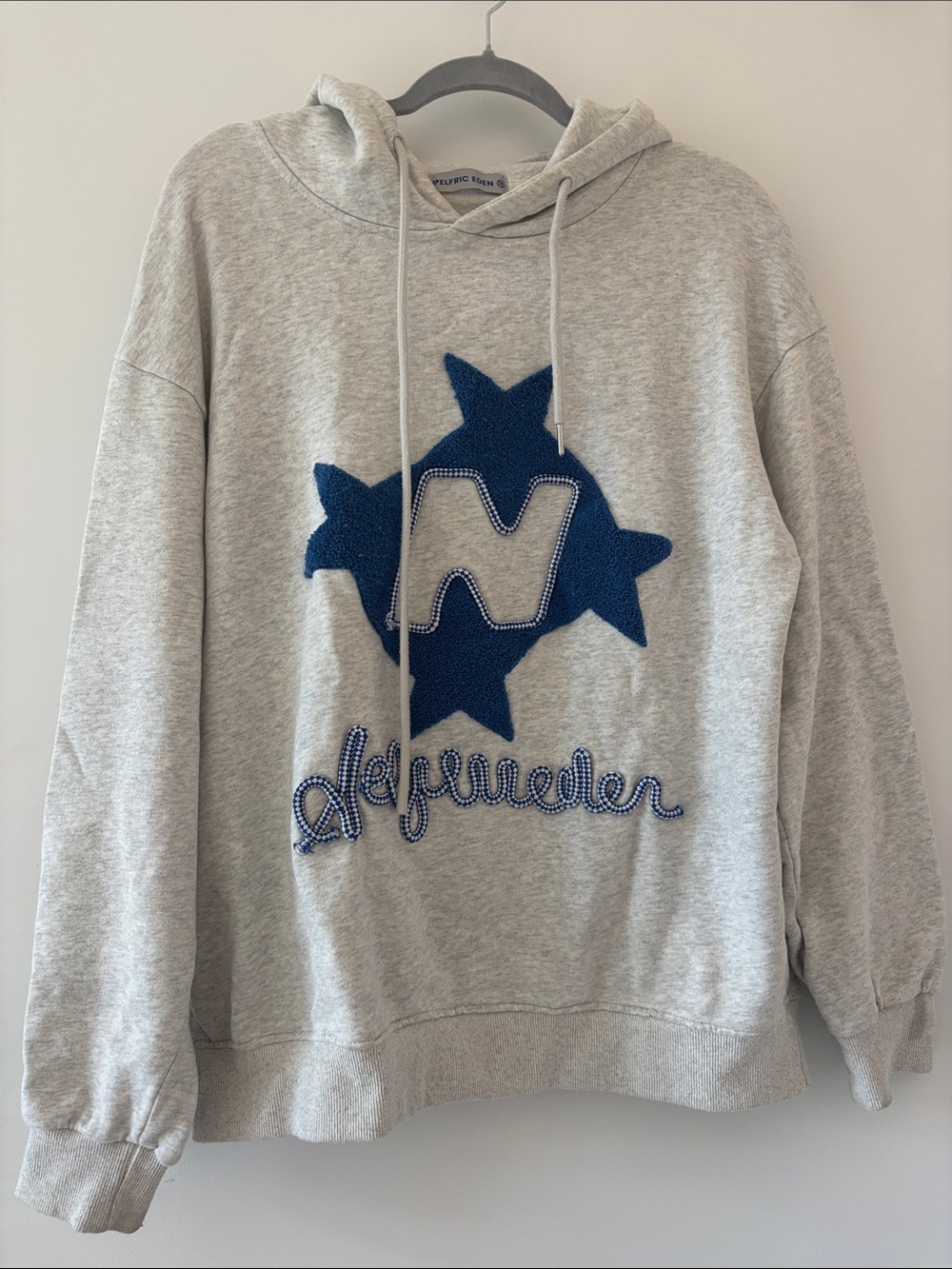 Light Gray Hoodie with Navy Applique